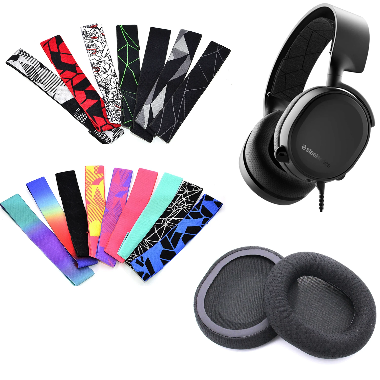 

For SteelSeries Arctis 3 5 Earmuffs Gaming Headset Foam Earpads Ear Pads Sponge Cushion Replacement Elastic HeadBand Velcro Beam