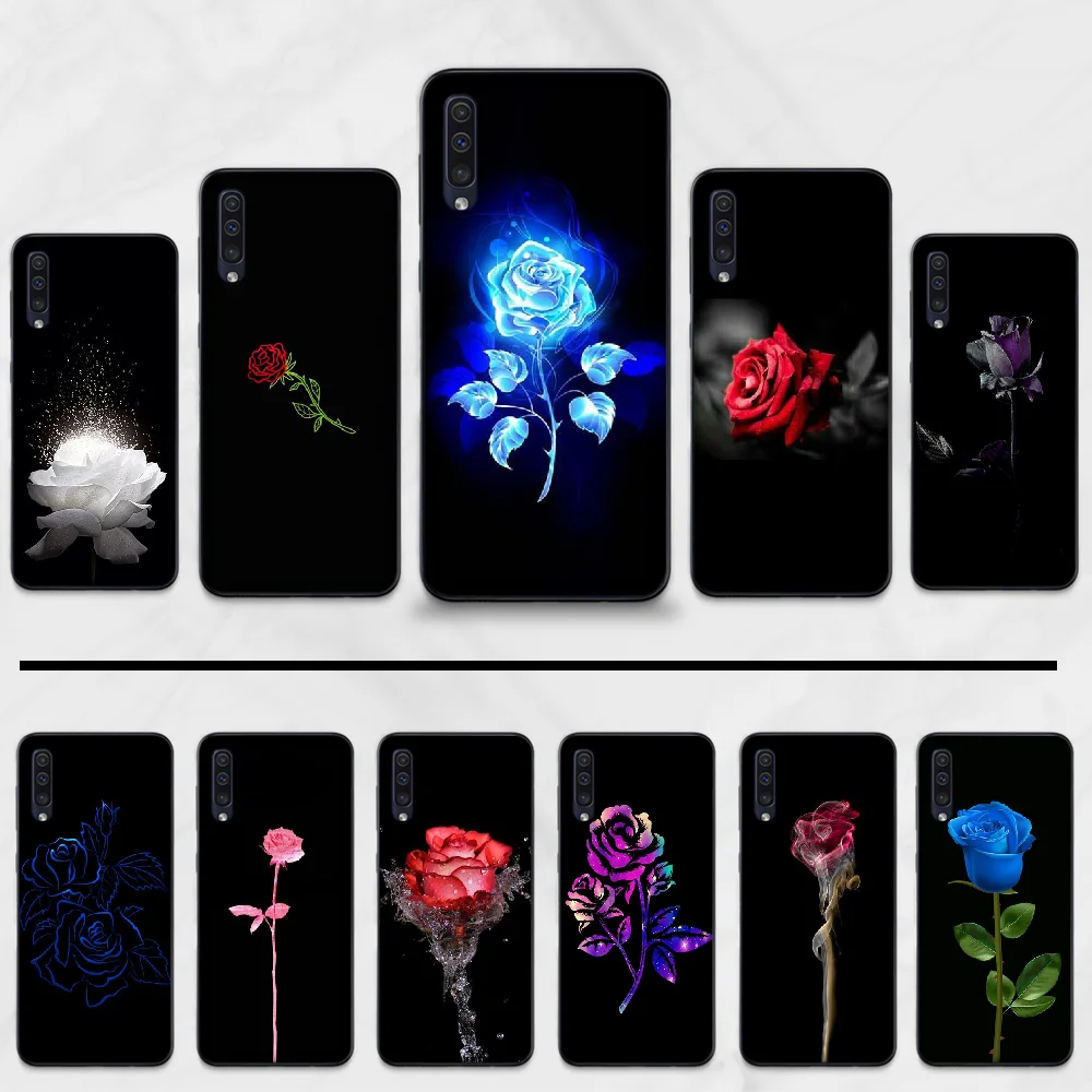 Красивый чехол для телефона из ТПУ с черным и белым цветком розы Samsung Galaxy A 3 6 7 8 10 20