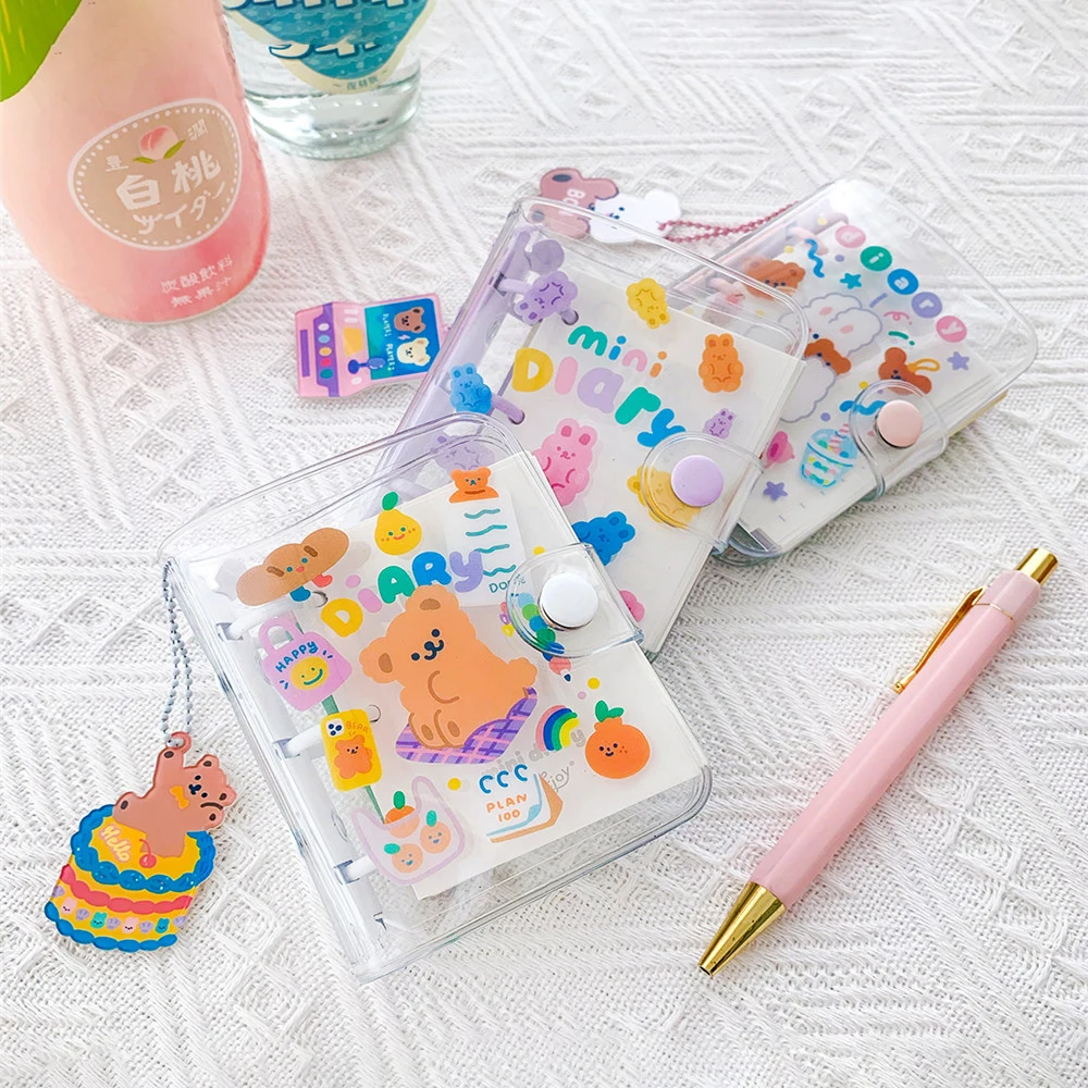 

Cute 90 Sheet 3 Holes Loose-leaf Book Transparent Cartoon Korean DIY Hand Account Mini Book Kawaii School Stationery Notebook