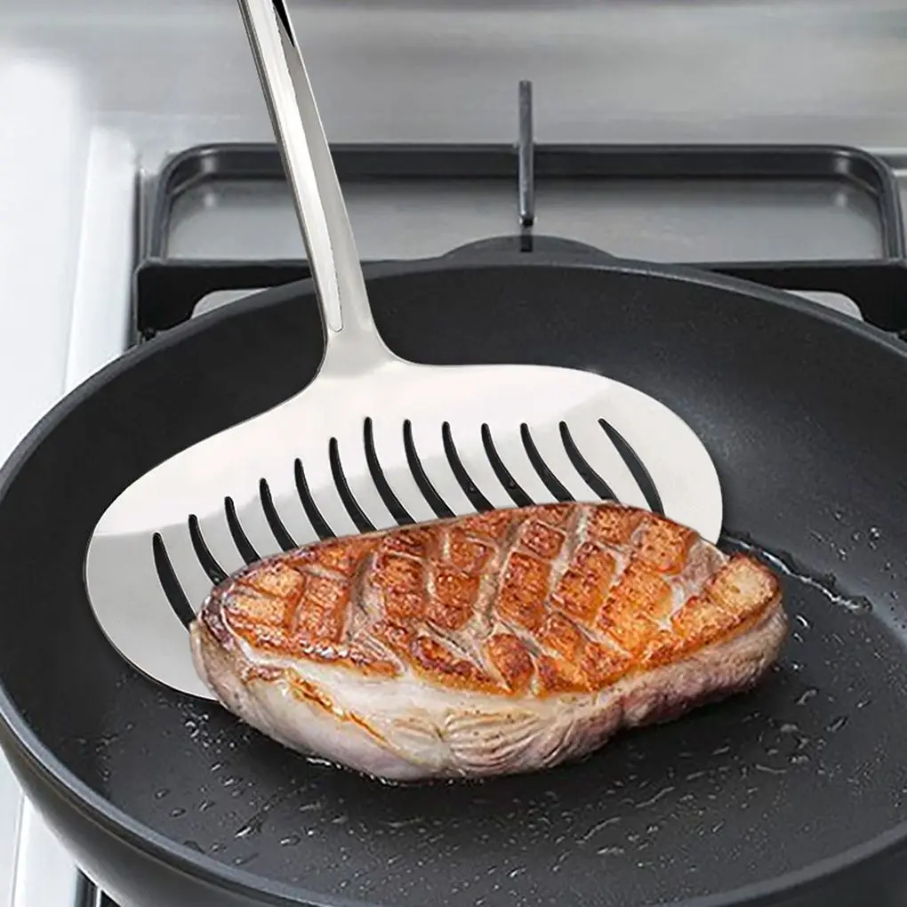 

Wide Spatula Stainless Steel Spatula Kitchen Spatula Slotted Frying Fish Steak Turner Long Handle BBQ Spatula Turners