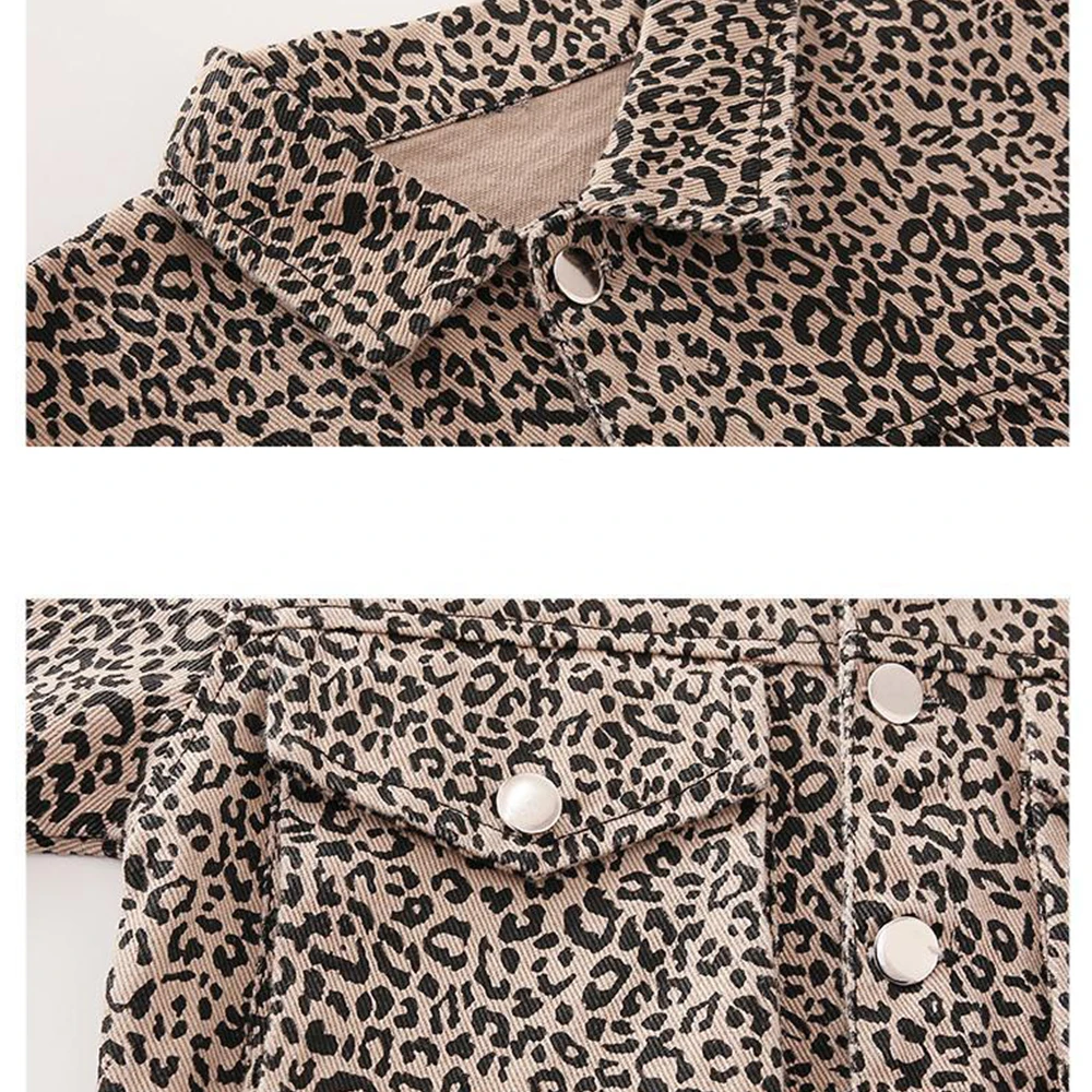 

Autumn 2021 new children's wear lapel sport casual children's Leopard cardigan jacket set Baby girl clothes Two-piece