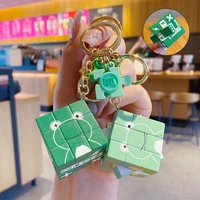 new abs cartoon fun cube keychain cute green frog small puzzle toy bag car metal keyring soft lanyard women boy lover gift