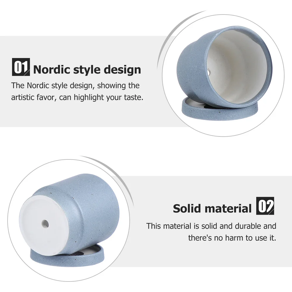 

2pcs Flower Pot Ceramic Home Office Succulent Planter with Tray (Dark Grey)