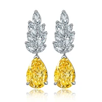 pirmiana new s925 silver 3 0ctpair pear shape simulated yellow diamond earrings cz gemstone jewellery women christmas gift