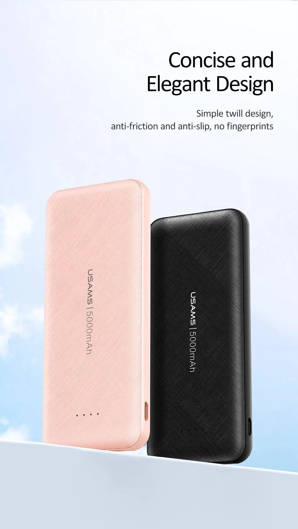 USAMS mi ni power Bank, 5000 мА/ч, портативное зарядное устройство, USB PoverBank, Внешнее зарядное устройство для iPhone, HUAWEI, Xiaomi mi, 9