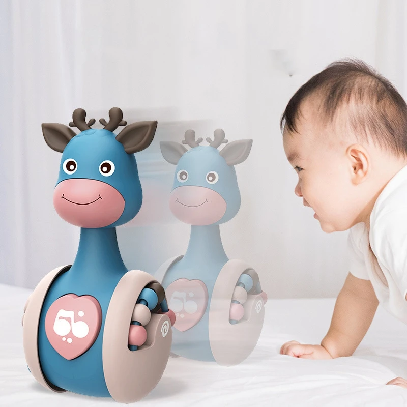 

Sliding Deer Baby Tumbler Rattle Learning Education Toys Newborn Teether Infant Hand Bell Mobile Press Squeaky Roly-Poly Toy