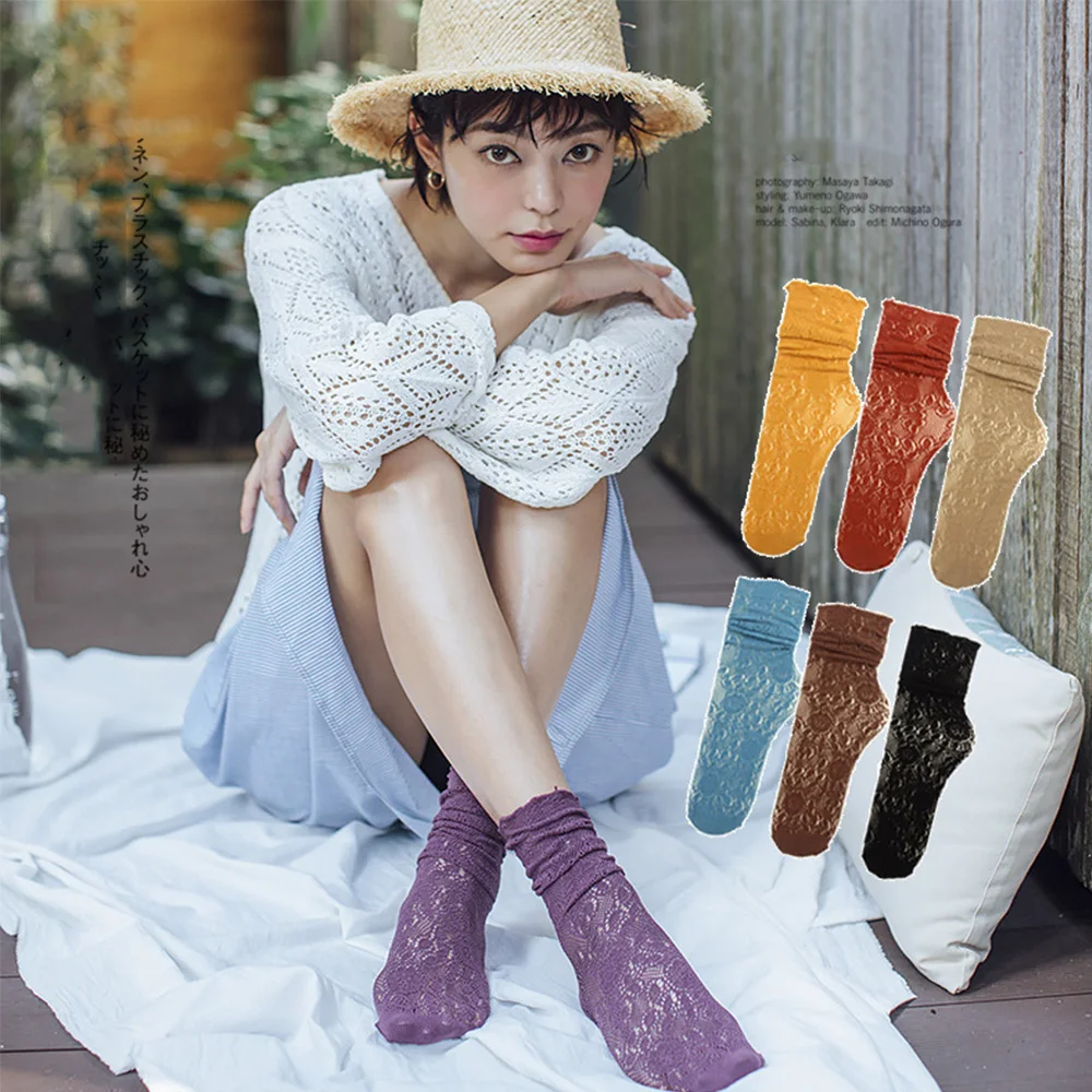 1 пара летних сексуальных кружевных сетчатых носков в стиле ретро с цветочным