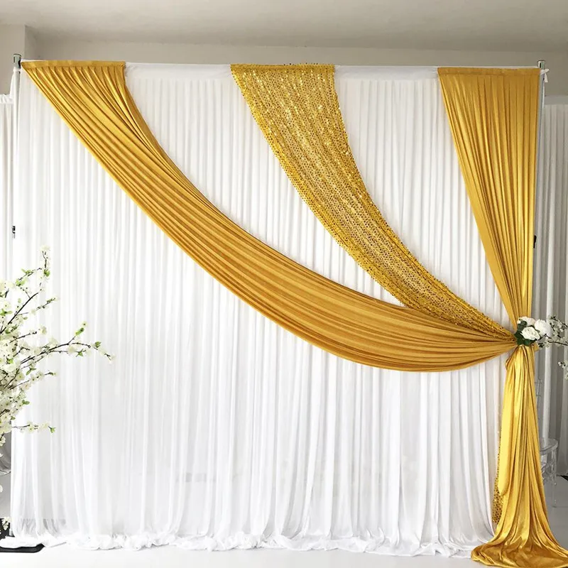 

DHL Fedex Free Shipping 10ft * 20ft White Wedding Curtain With Swags Romantic Wedding Stage Backdrops Decoration