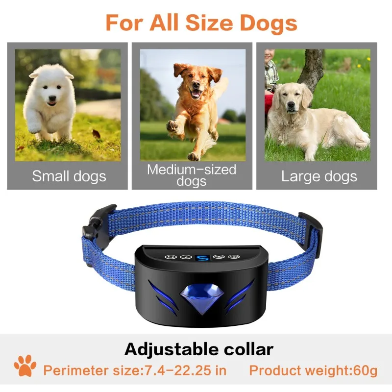 

Pet Dog Rechargeable Anti Bark Collar Control Train Waterproof Stop Barking Dog Waterproof Ultrasonic Training Collars Dog Shock