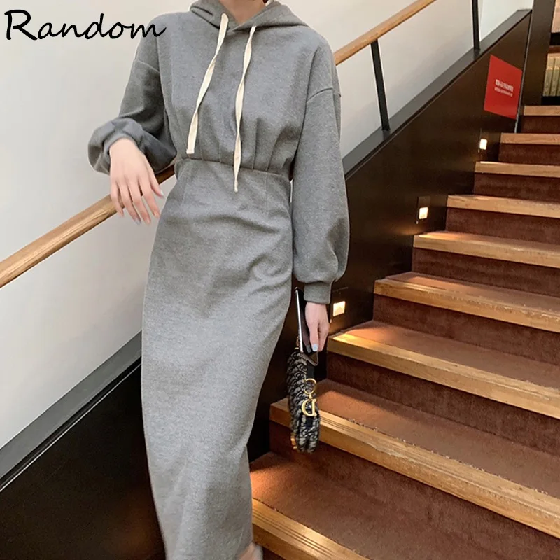 Большие размеры M-4XL женское Спортивное платье с капюшоном серого и черного цвета