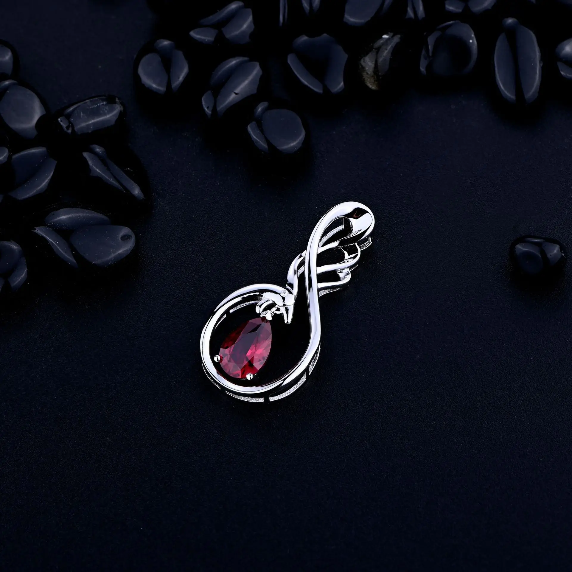 

Wong Rain Vintage 925 Sterling Silver Pear Cut Ruby Gemstone Wedding Party White Gold Couple Pendant Necklace Fine Jewelry Gifts