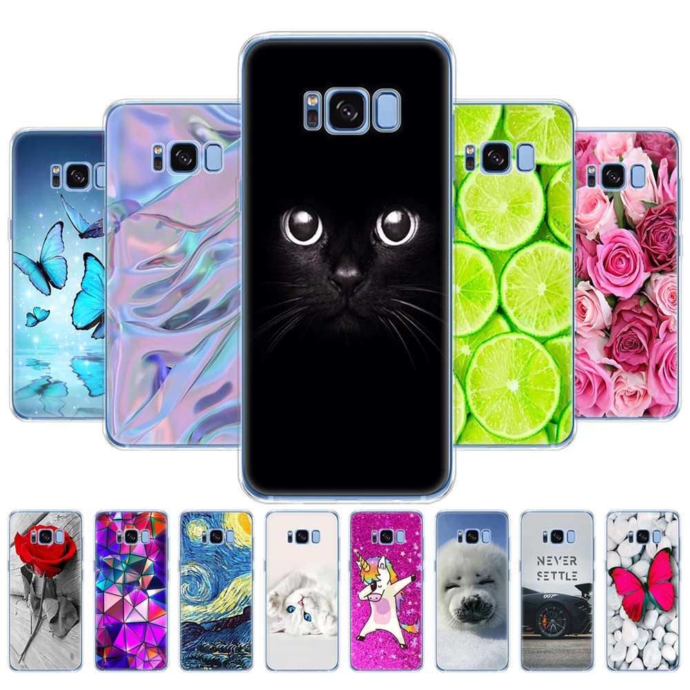 

soft Silicone TPU case For Samsung Galaxy S8/S8 PLUS Case Cover For Samsung S8/S8 plus Phone shell protective coque Cat flower