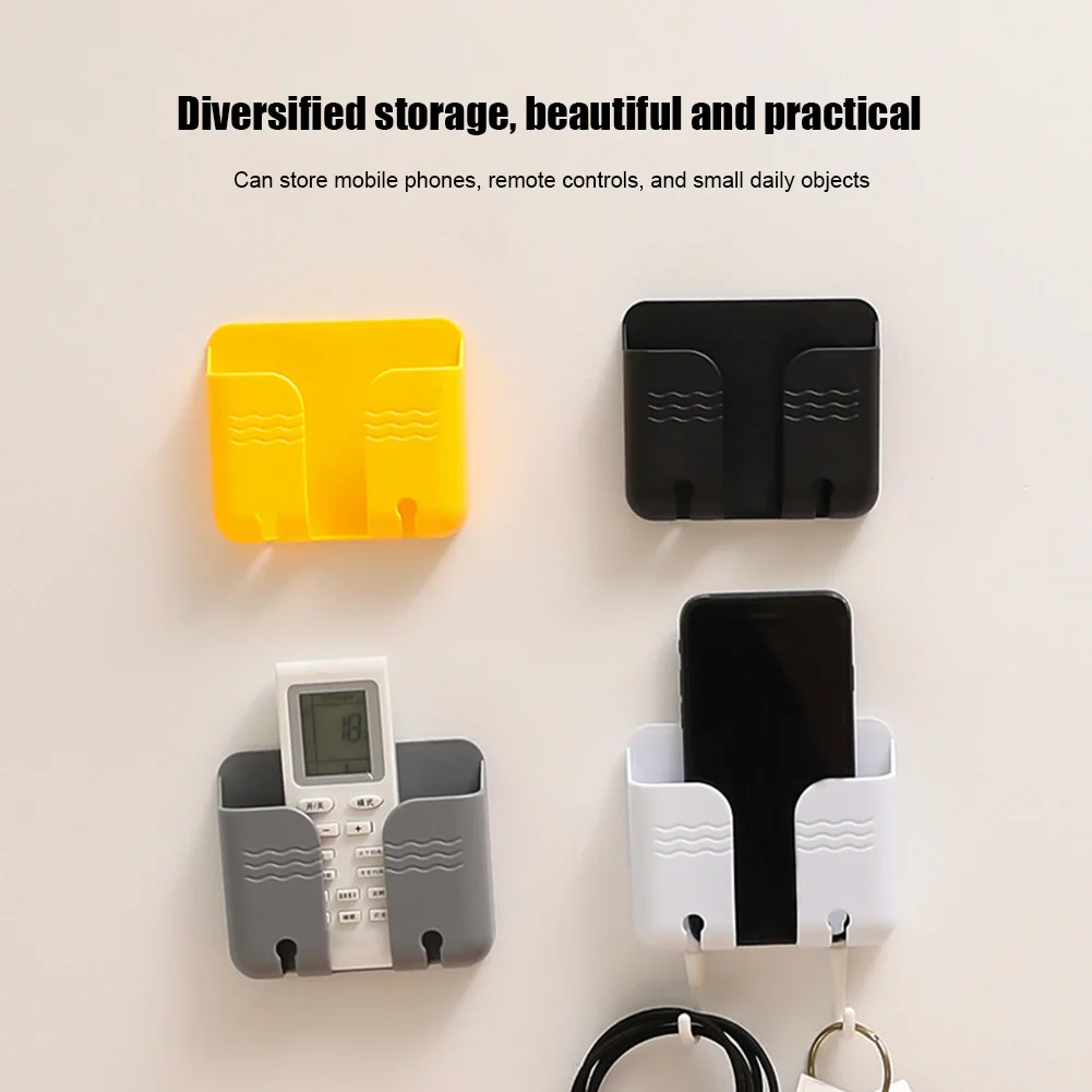 

Multifunction Sticky Wall Mount Phone Charging Bracket Hooks Remote Control Storage Rack Mounted Mobile Phone Charging Organizer
