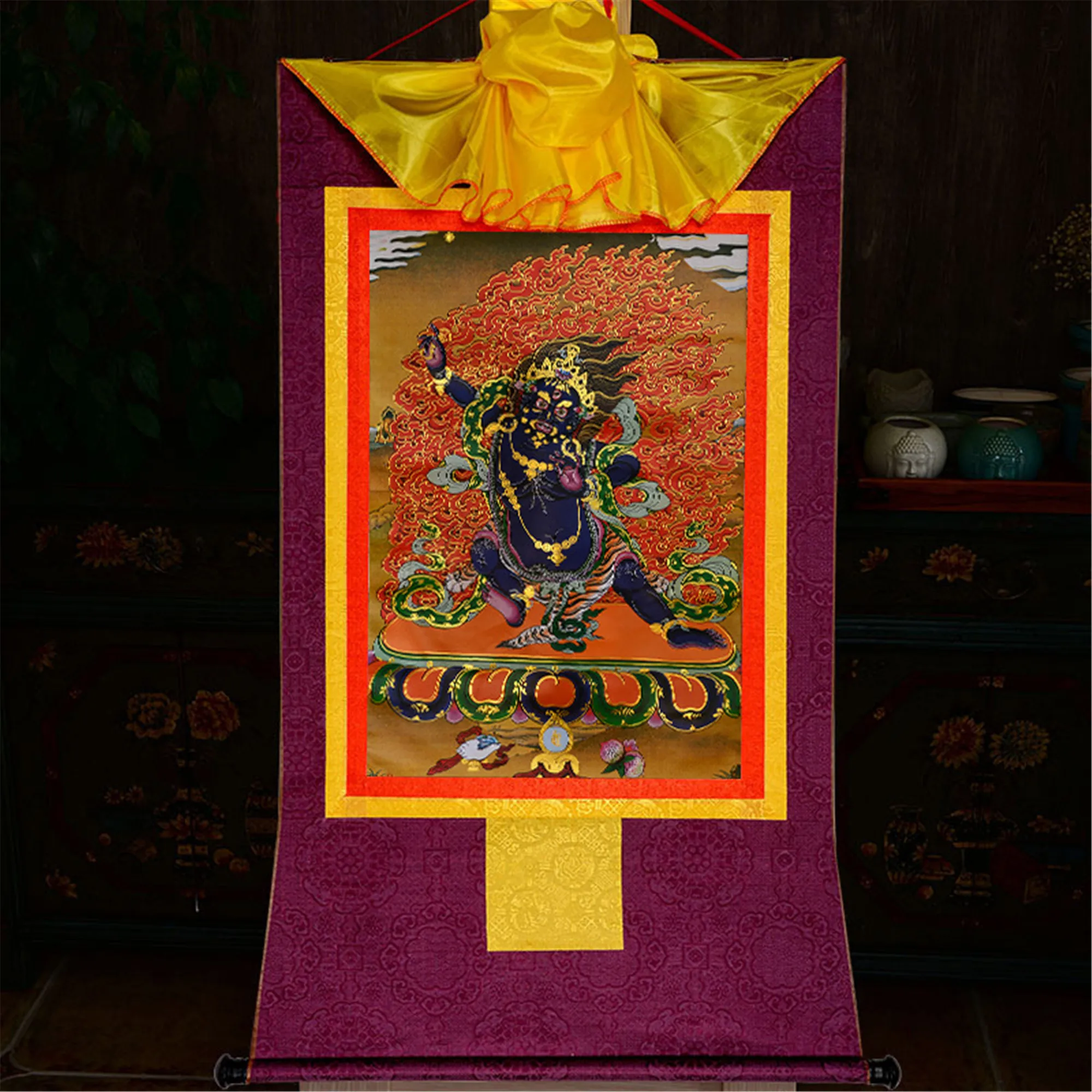 Gandhanra Tibetan Thangka Painting Art Vajrapani Buddhist Tapestry Wall with Scroll | &amp Calligraphy