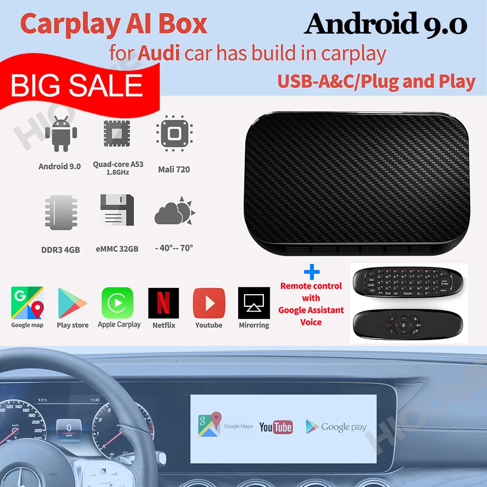 

For Apple CarPlay Android AI Box 4+32G Wireless MirrorLink for Mercedes Benz A B C E S Calss SL CLS GLA CLA GLC GLE 2018-2020