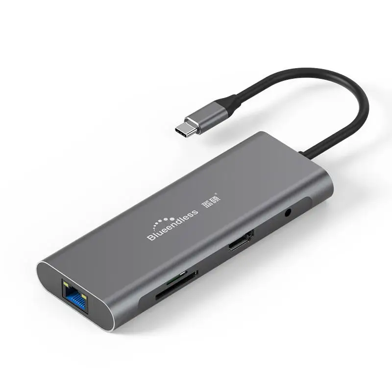 Док-станция 9-в-1 Blueendless с разъемом Type-c для порта HDMI Ethernet и адаптером PD MacBook Pro/Air/Huawei