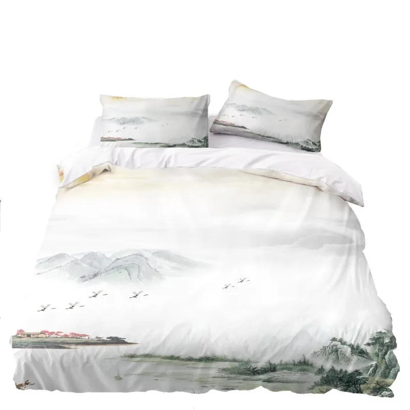 Закат горы постельные принадлежности в китайском стиле пододеяльник Твин Полный