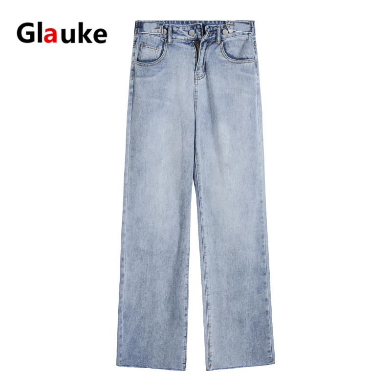 GLAUKE джинсы с высокой талией женские прямые винтажные Мешковатые повседневные