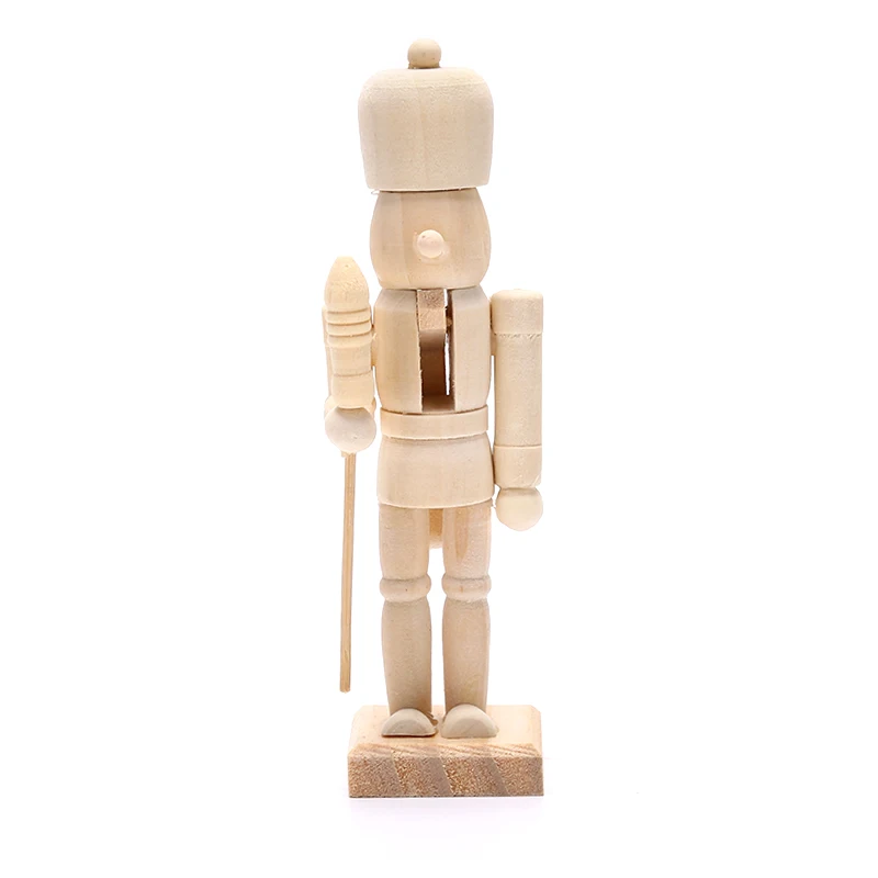 1PC DIY 12CM Wooden Nutcracker Doll Soldier Shape Puppet Handmade Craft Decoration Wood Craft Art Set