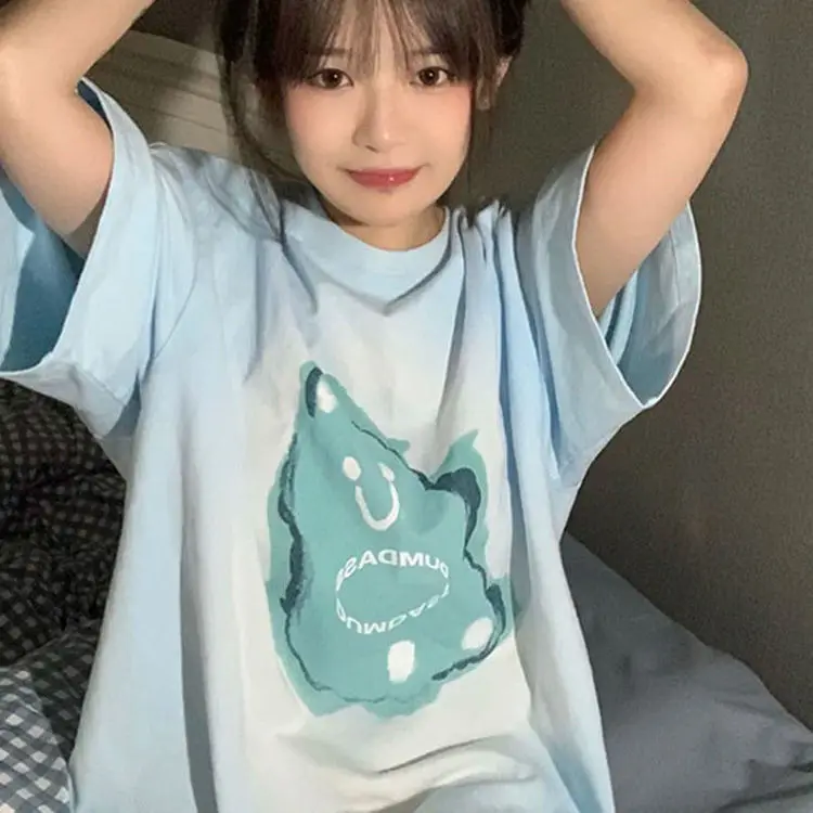 

Женская футболка с коротким рукавом и мультяшным принтом, в стиле Харадзюку