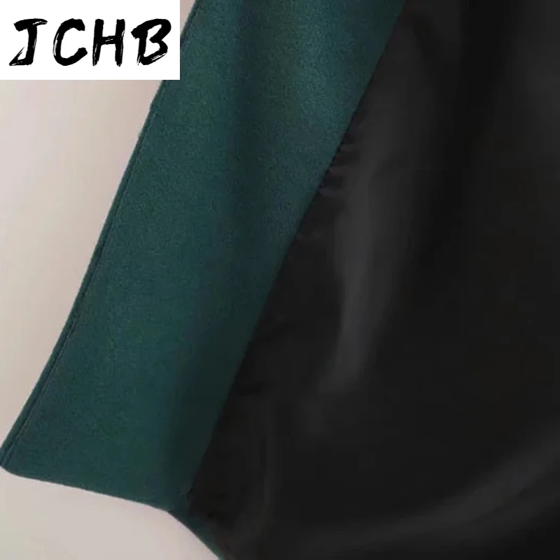 

SHZQJCHB Elegant Green Long Woolen Coat Women Vintage Single Breasted Warm Overcoat Winter Long Sleeve Pockets Chic Outerwear