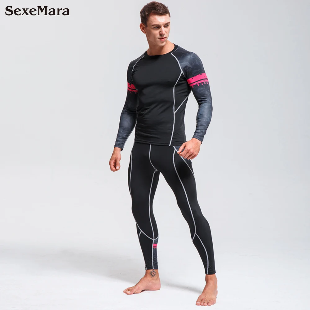 

Quick Dry Men's Running Sets Compression Sports Suits Men Bodybuilding Tights Clothes Gym Crossfit Fitness Jogging Sportswear