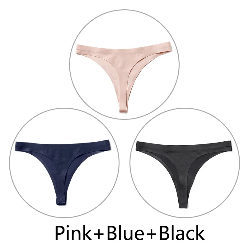 Pink-Blue-Black 3 шт./партия, Сексуальные Бесшовные прозрачные трусики, женские трусики с низкой талией, трусики-стринги, нижнее белье, женские трусы-танга, стринги большого размера - Цвет: Pink-Blue-Black