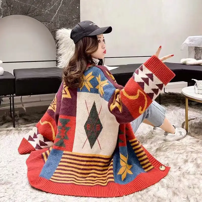 

Small fresh net red sweater female jacket 2020 autumn and winter new loose loose knit cardigan plus size top