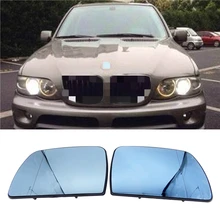 1Pair L+R Door Wing Mirror Glass Heated Blue Left Right Side For BMW X5 E53 99-06 3.0i 4.4i Car-styling Rearview Mirror Heating