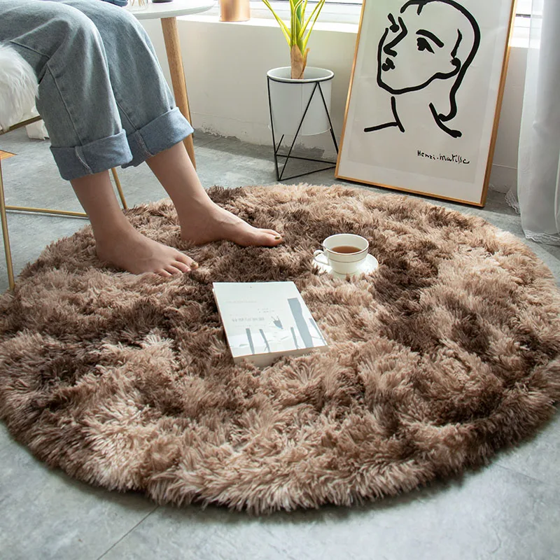 

New Arrival Round tie-dyed carpet Nordic ins bedroom bedside rug computer chair yoga rug Living room coffee table mat