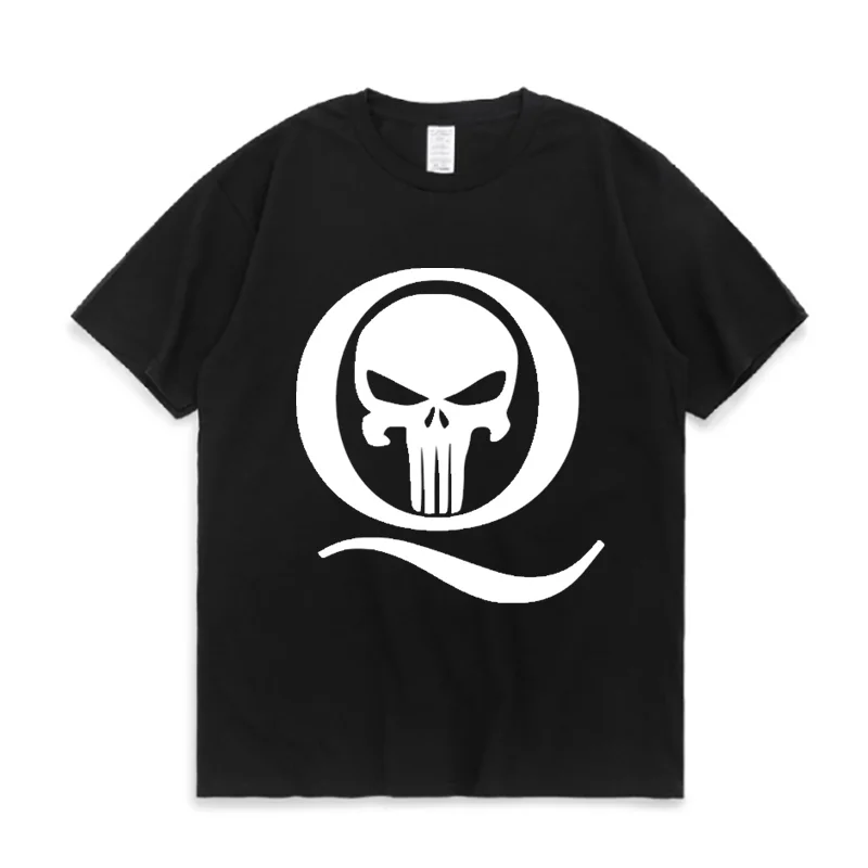 Qanon Q and Skull Print 100% хлопок короткий рукав Топ в белой мужской футболке|Мужские
