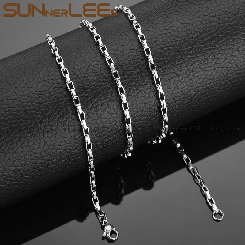 Ожерелье SUNNERLEES из нержавеющей стали 2 мм ~ 6 Геометрическая коробка звеньевая