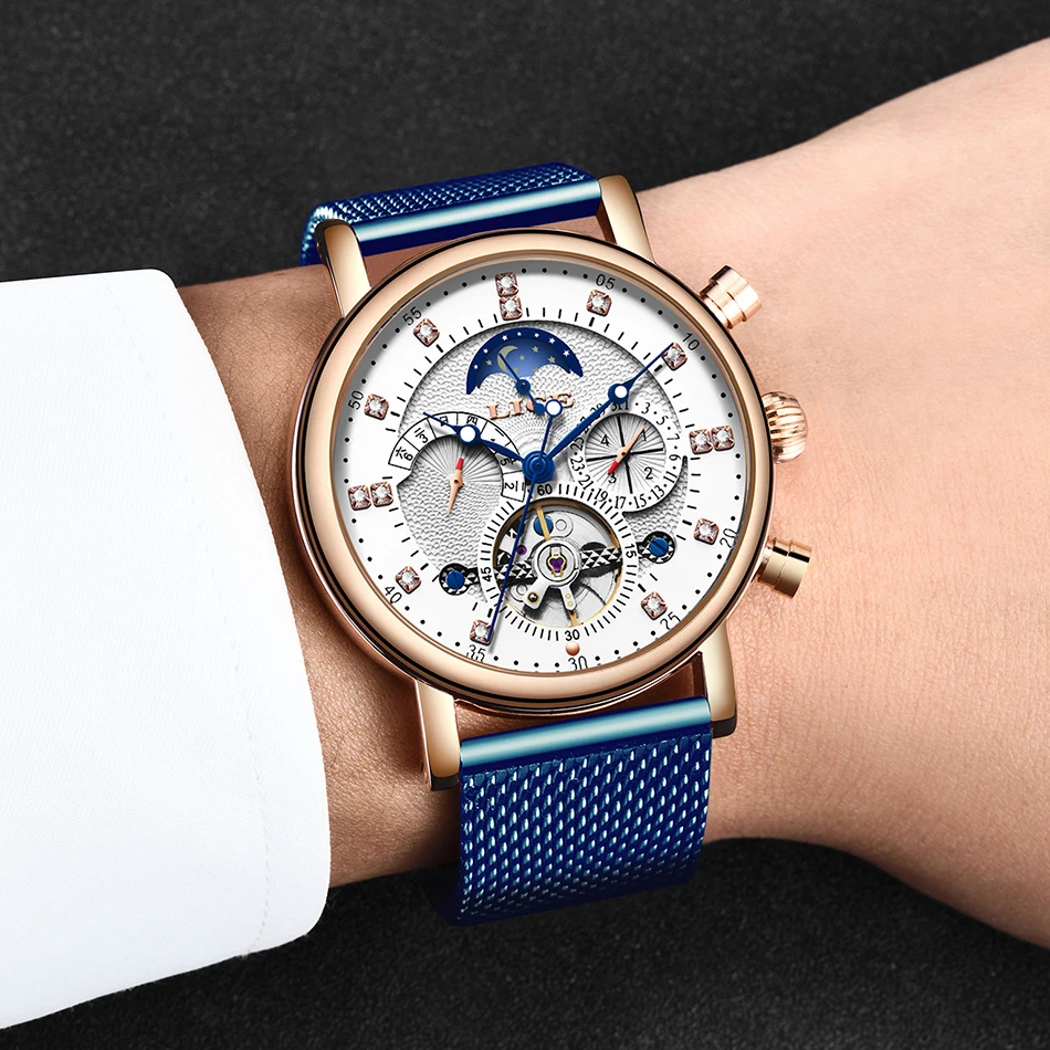 LIGE, подарок, мужские часы, брендовые, Роскошные, модные, Tourbillon, автоматические механические часы, мужские часы из нержавеющей стали, Relogio Masculino