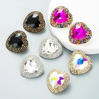 romantic heart shape full rhinestone fuchsia stud earrings for women bridal anniversary wedding crystal fashion stud earrings