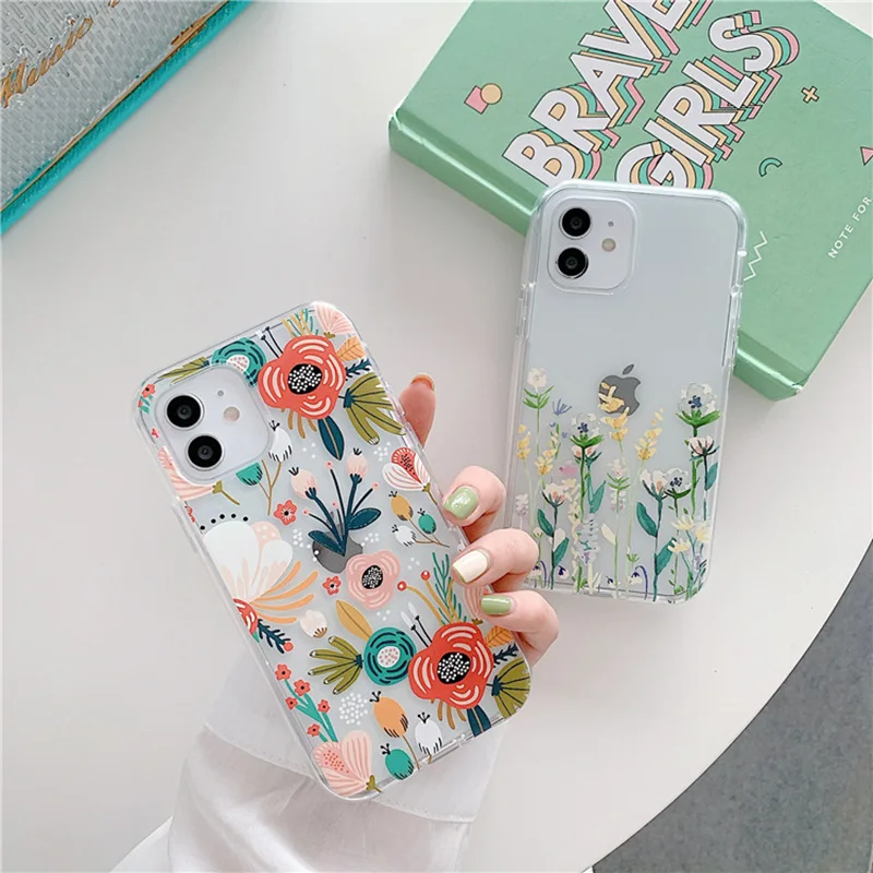 Funda de teléfono con flores transparentes para iPhone, 11, 13 Pro, Max, X, XR, XS Max, 7, 8 Plus,