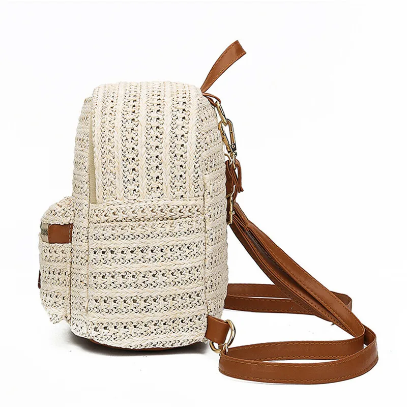 Соломенный дорожный рюкзак Женский высококачественный вместительный тканый