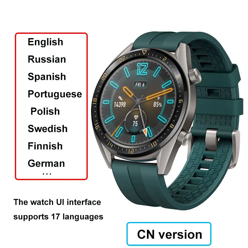 Dark green Смарт-часы huawei GT, фитнес-трекер, шагомер, 1,39 дюймов, gps, водонепроницаемые, для телефонных звонков, трекер сердечного ритма для Android iOS - Цвет: Dark green