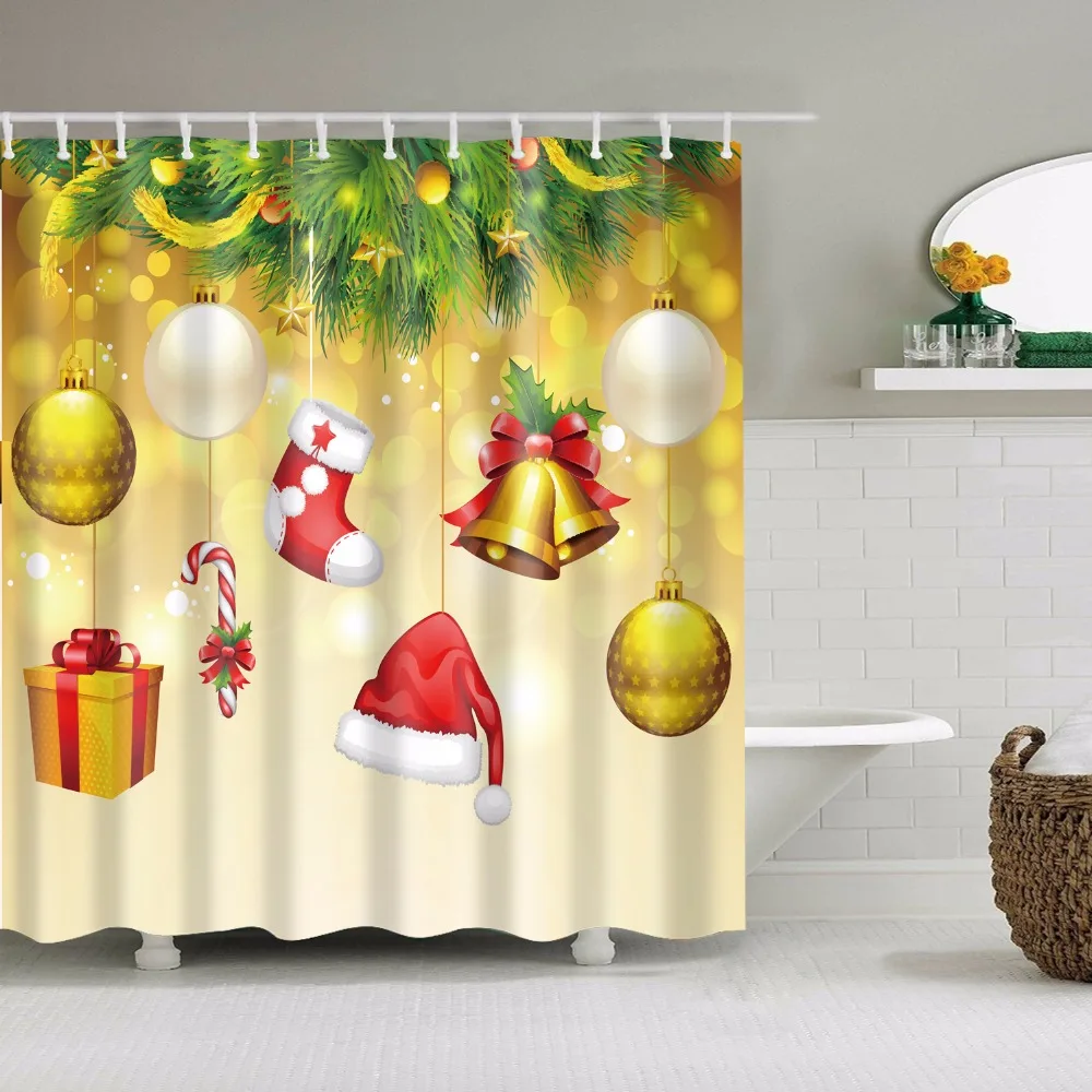 Счастливого Рождества счастливого Нового года Санта-Клаус Рождественская елка печатная занавеска с крючками для ванной комнаты подарок Рождество
