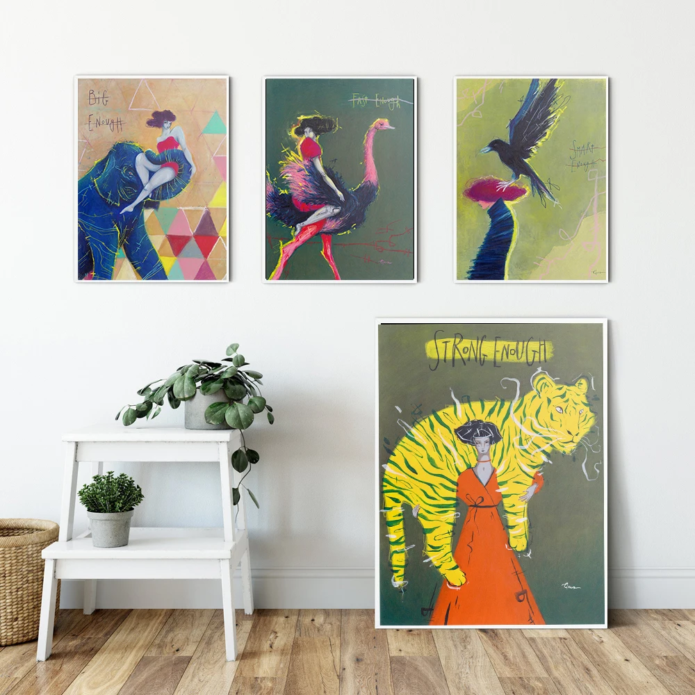 

Абстрактные скандинавские плакаты и принты животных Слон Тигр женщина настенная Картина на холсте достаточно прочные фотографии для декор...