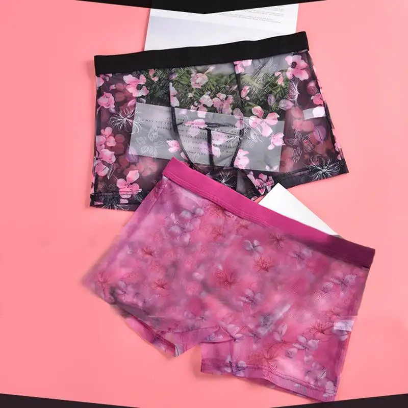 2020 сексуальные мужские трусы с цветочным принтом из прозрачной сетки эластичной