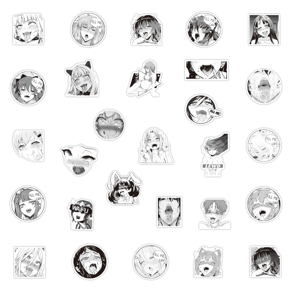 103050pcs black white hentai waifu stickers cartoon anime sexy girls character avatar sticker for skateboard bike guitar phone free global shipping