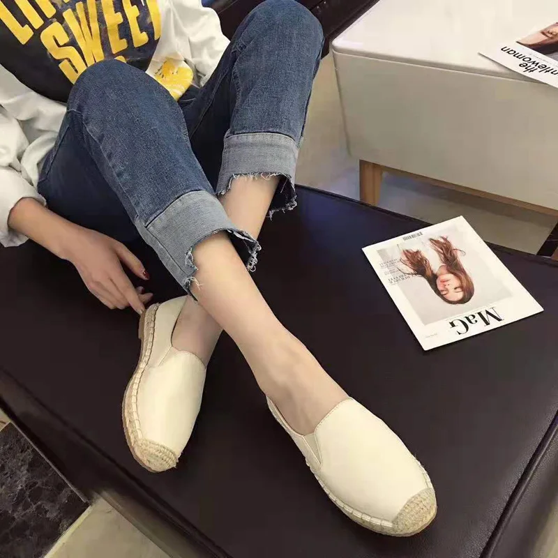 Пеньковые мокасины женские эспадрильи балетки на плоской подошве повседневные