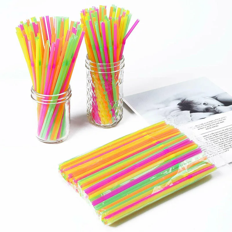 

100Pcs/lot Disposable Straws Flexible Plastic Drinking Straws Fluorescent Straws Party Bar Club DIY Drink Straw Bar Accessories