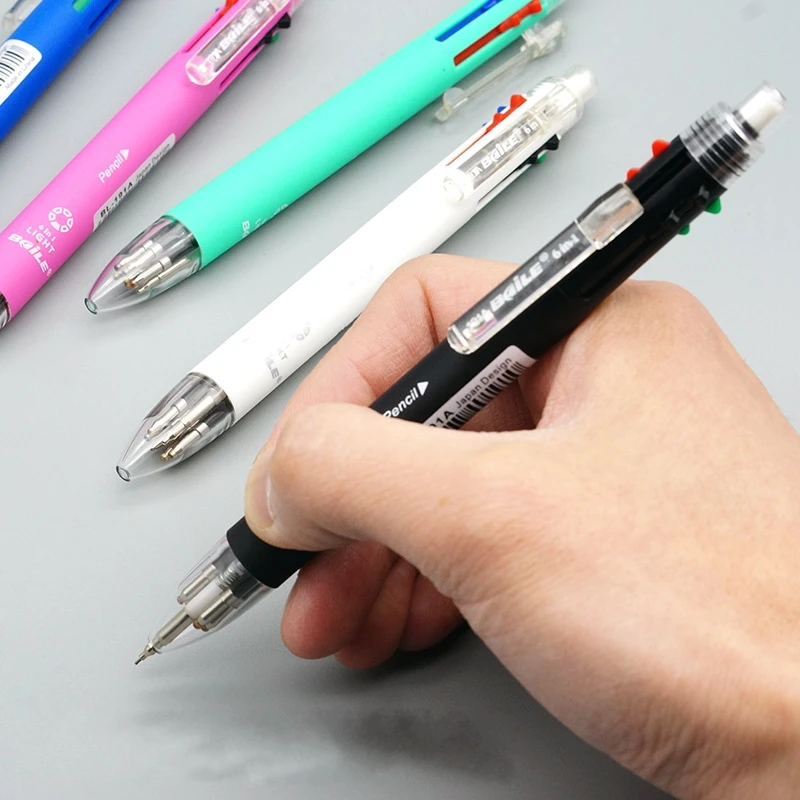 

5 шт./лот многофункциональная ручка 6 в 1 с стержнем 0,7 мм и стержнем для шариковой ручки 0,5 мм, механический карандаш, набор свинцовых разноцве...