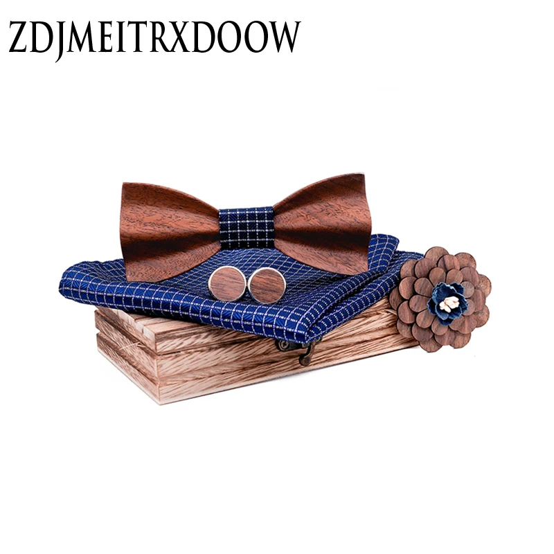Новый 2020 Регулируемый 3D деревянный галстук бабочка набор клетчатая Цветочная