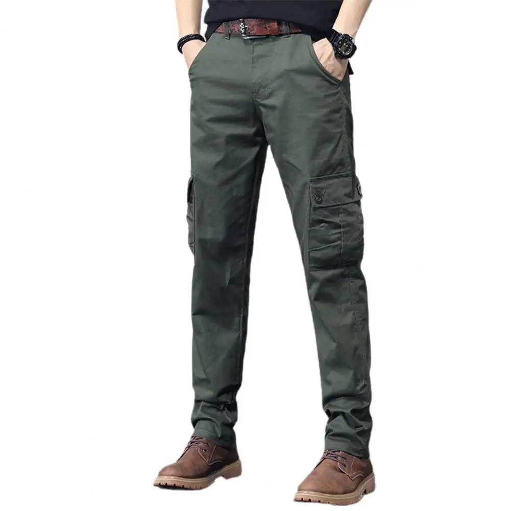 

Брюки-карго мужские однотонные, модные повседневные Прямые штаны со средней посадкой, с несколькими карманами, летние