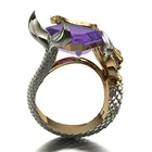 Женское кольцо в форме русалки, фирменное кольцо серебряного цвета с большим фиолетовый кристалл, кубический цирконий, украшения для коктейля, вечеринки