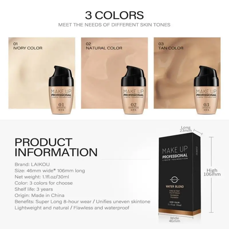 

6 Colors 30ml Face Foundation Cream Long Lasting Waterproof Oil Control Liquid Base Concealer Foundation Makeup Cosmetics TSLM1