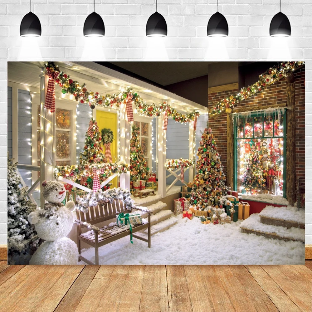 

Виниловый фон для детской фотосъемки с изображением рождественской елки зимнего снеговика двора окна реквизит для фотостудии