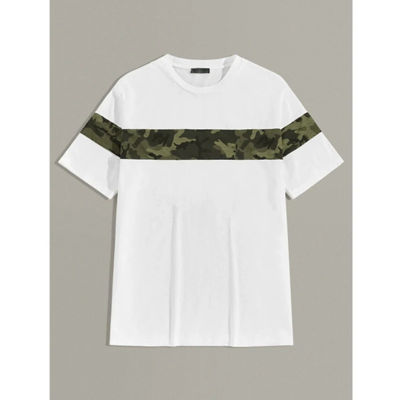 Новинка Мужская футболка камуфляжная в стиле пэчворк повседневные белые черные
